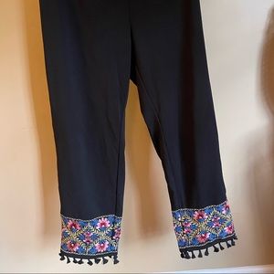 Shein Black Harem Pants  4XL w/Tassels and Floral Blue Embroidery